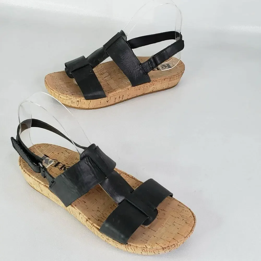 Korks Kork-Ease Yolandi Sandals Size 7 Black Leather Strappy Ankle Strap